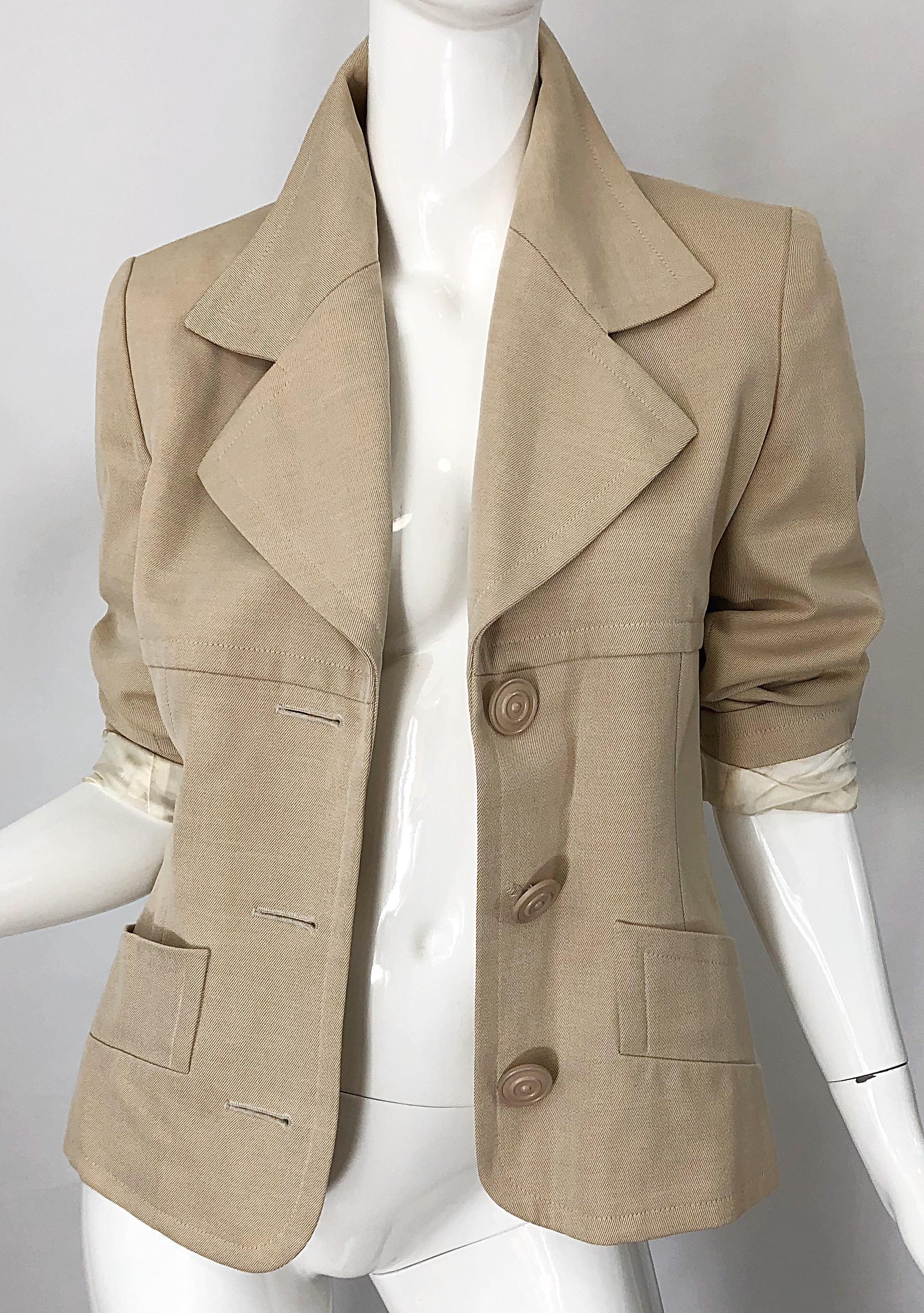 Brown Vintage Givenchy Couture by Alexander McQueen 1990s Khaki Tan 90s Jacket Blazer