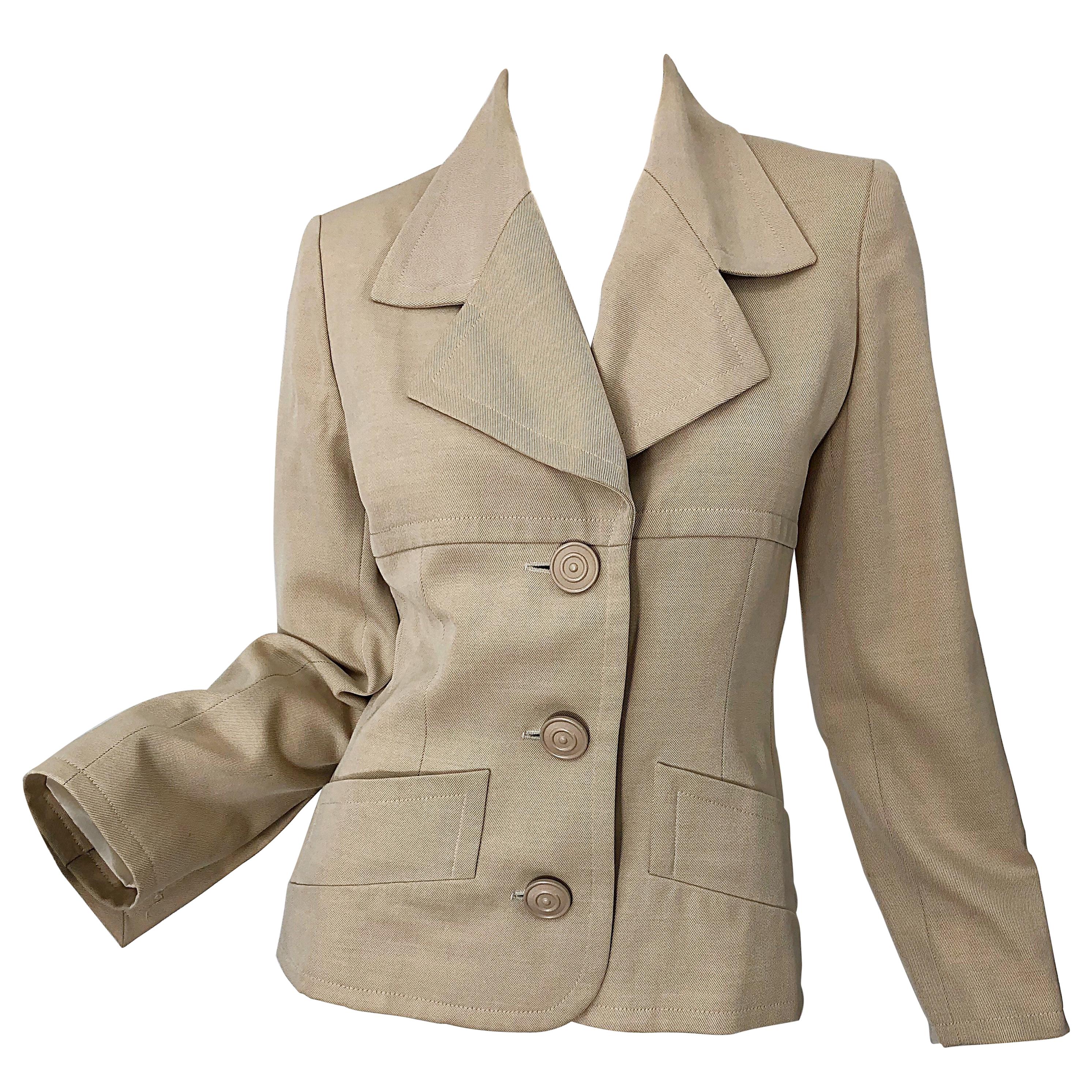 Vintage Givenchy Couture by Alexander McQueen 1990s Khaki Tan 90s Jacket Blazer