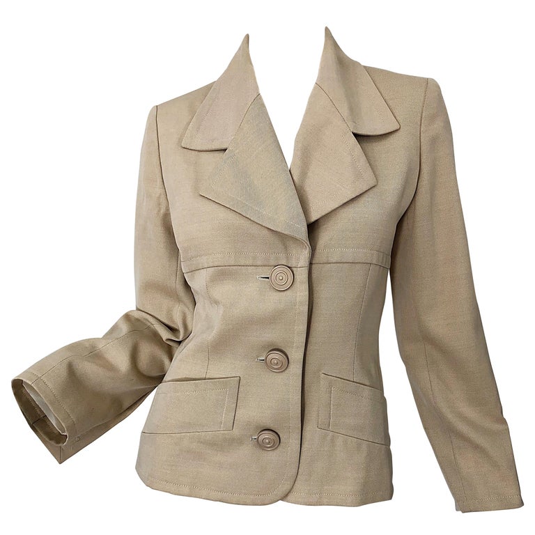 Vintage Givenchy Couture by Alexander McQueen 1990s Khaki Tan 90s Jacket  Blazer For Sale at 1stDibs