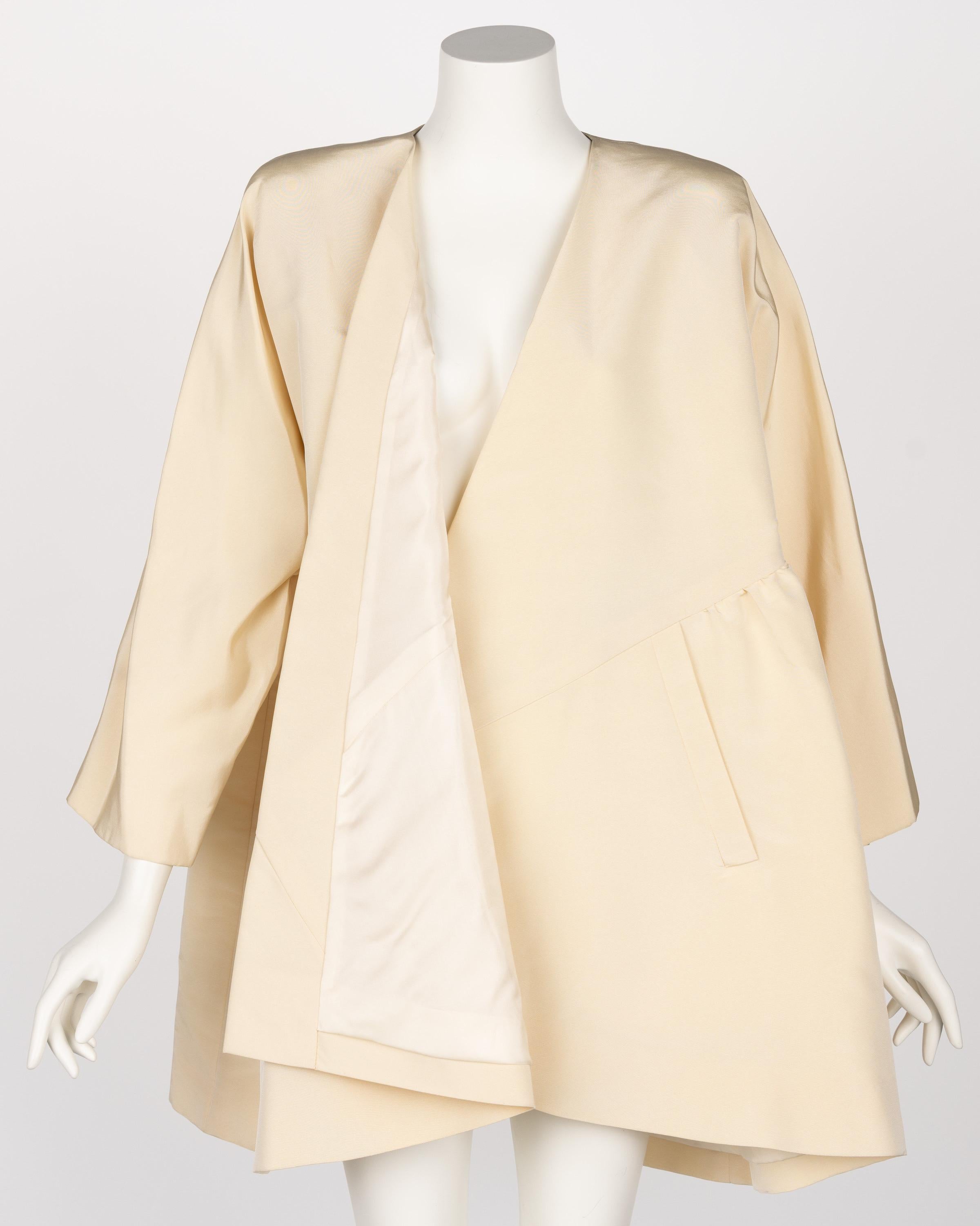 Vintage Givenchy Couture Crème Silk Jacket Coat, 1990s In Good Condition For Sale In Boca Raton, FL