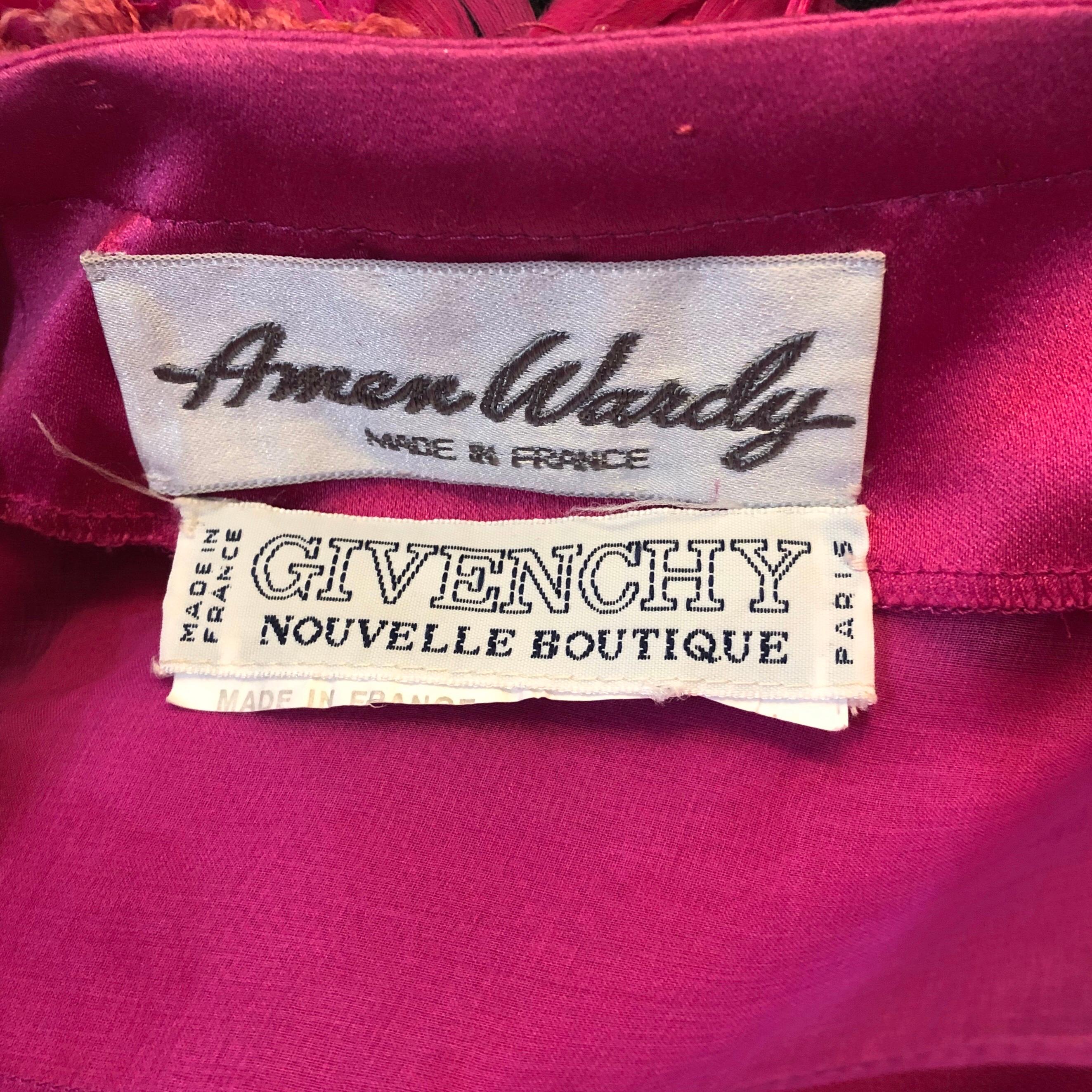 Givenchy Couture Hot Pink Fuchsia 1980er Jahre Federn Belted Langarm Kleid im Angebot 13