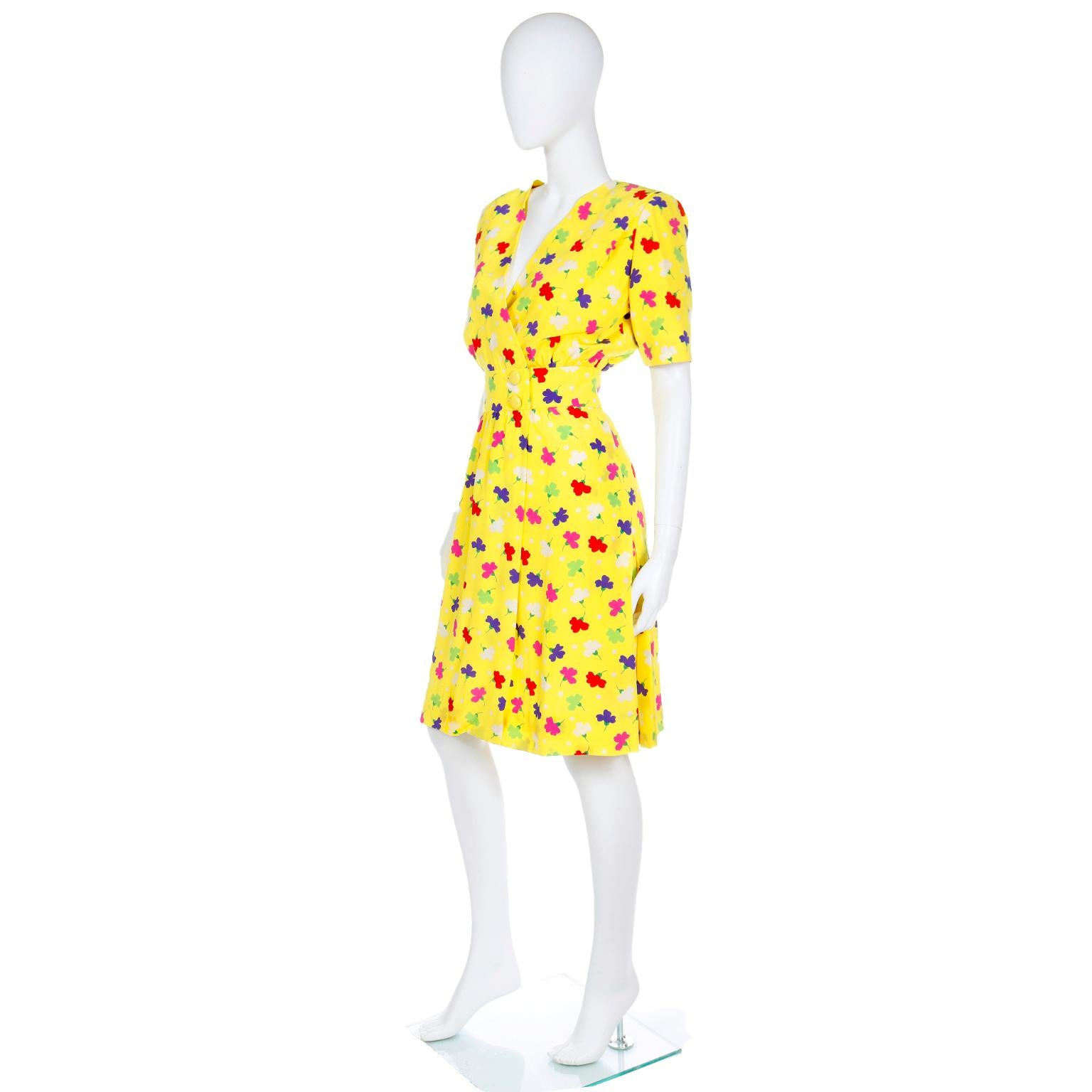 Vintage Givenchy Couture Yellow Silk Floral Day Dress Dress In Excellent Condition For Sale In Portland, OR
