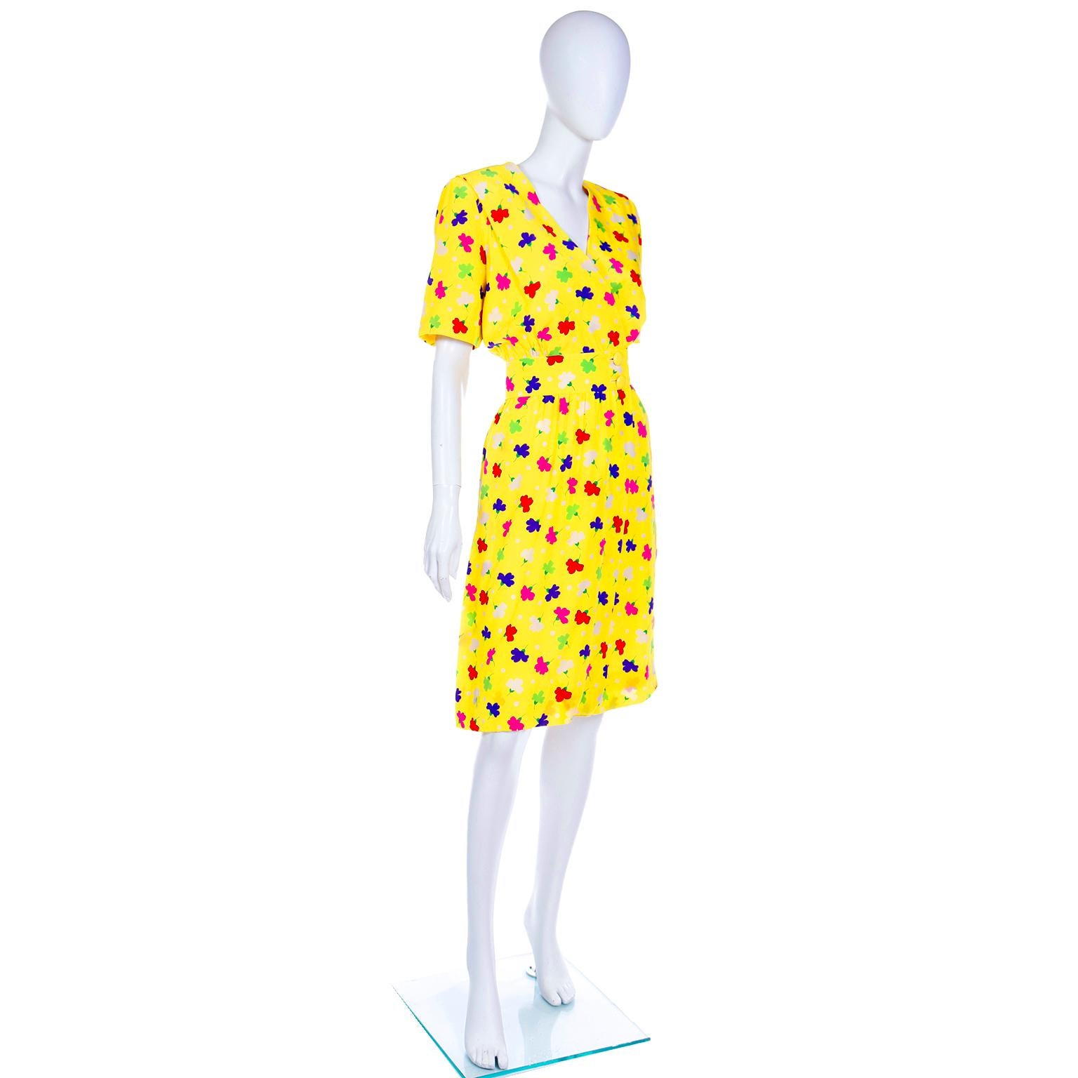 Vintage Givenchy Couture Yellow Silk Floral Day Dress Dress For Sale 1