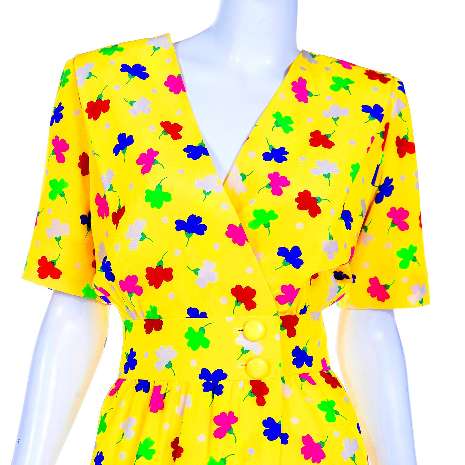 Vintage Givenchy Couture Yellow Silk Floral Day Dress Dress For Sale 2