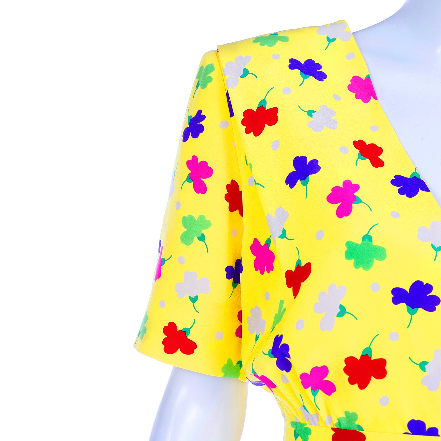 Vintage Givenchy Couture Yellow Silk Floral Day Dress Dress For Sale 3