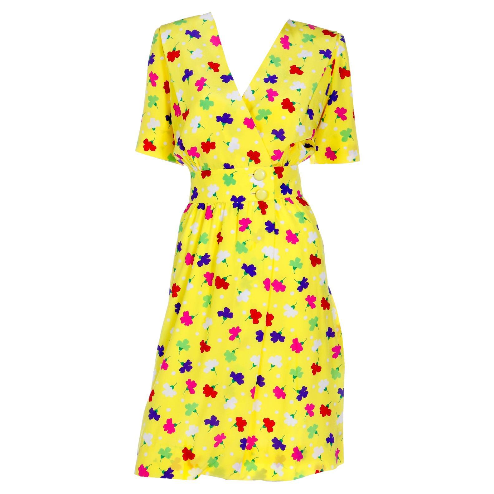 Vintage Givenchy Couture Yellow Silk Floral Day Dress Dress For Sale
