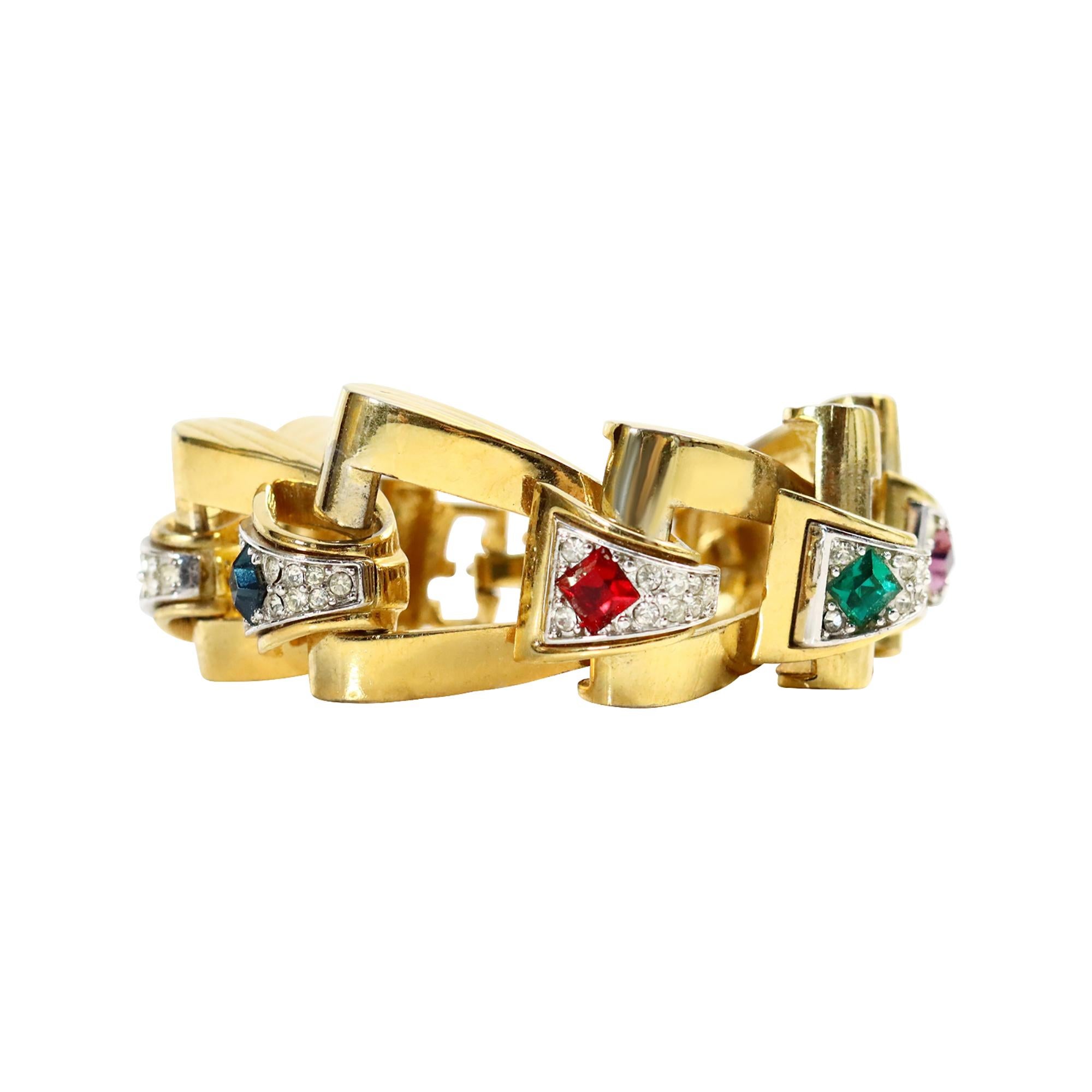 da uomo o donna Bracciale d'epoca Givenchy con diamanti e link in tonalità oro, circa anni '80 in vendita