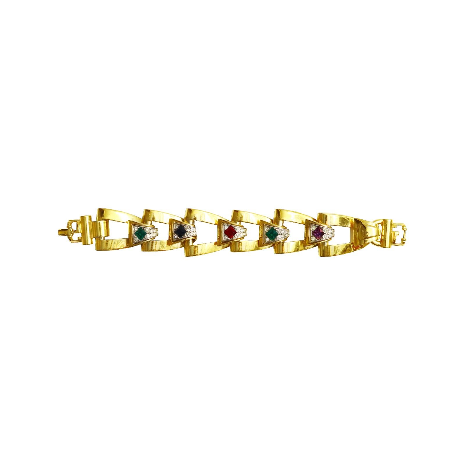 Vintage Givenchy Diamante and Gold Tone Link Bracelet Circa 1980s For Sale 1
