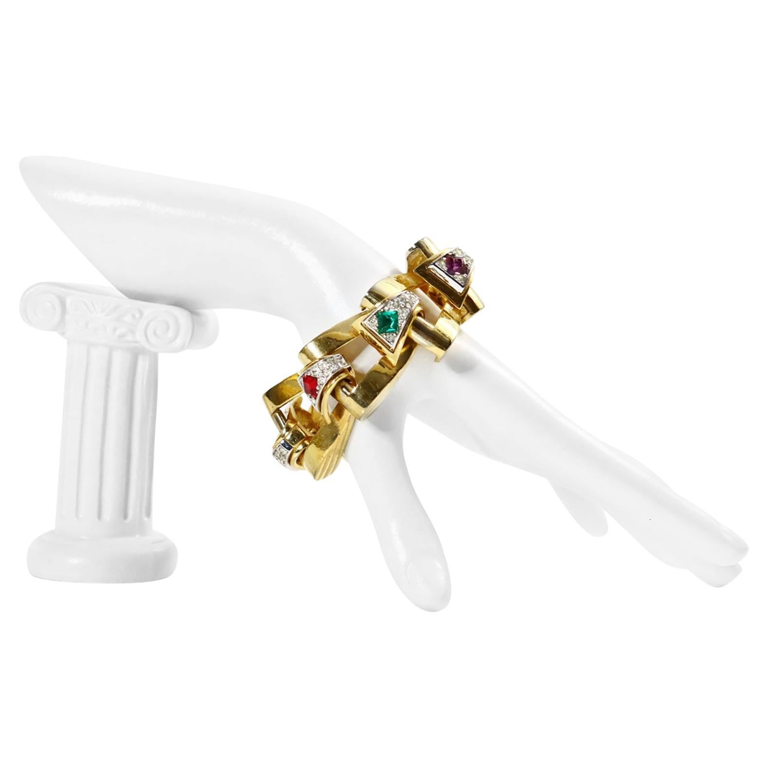 Bracciale d'epoca Givenchy con diamanti e link in tonalità oro, circa anni '80