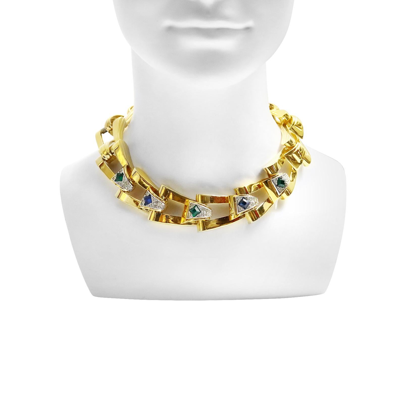 Vintage Givenchy Diamante and Gold Tone Link Necklace Circa 1980s In Good Condition For Sale In New York, NY