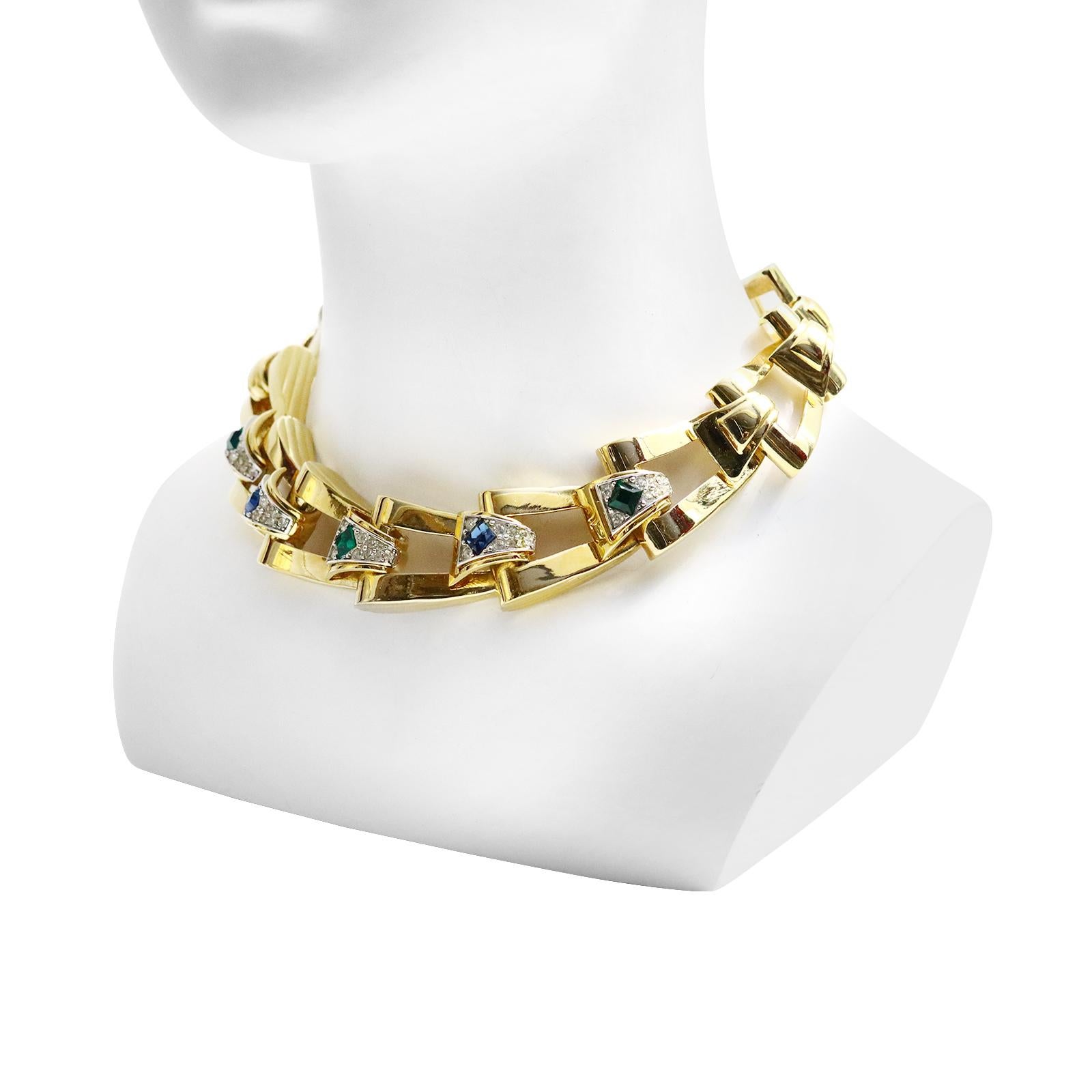 Women's or Men's Vintage Givenchy Diamante and Gold Tone Link Necklace Circa 1980s For Sale