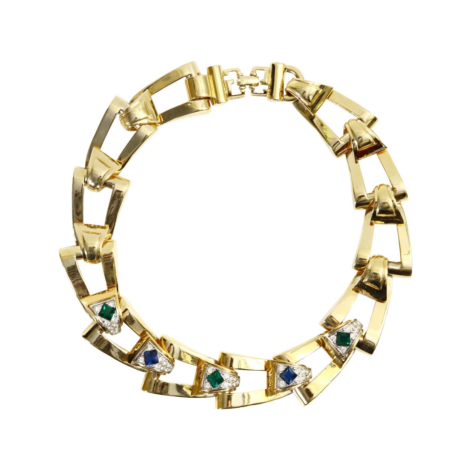 Vintage Givenchy Diamante and Gold Tone Link Necklace Circa 1980 en vente 2