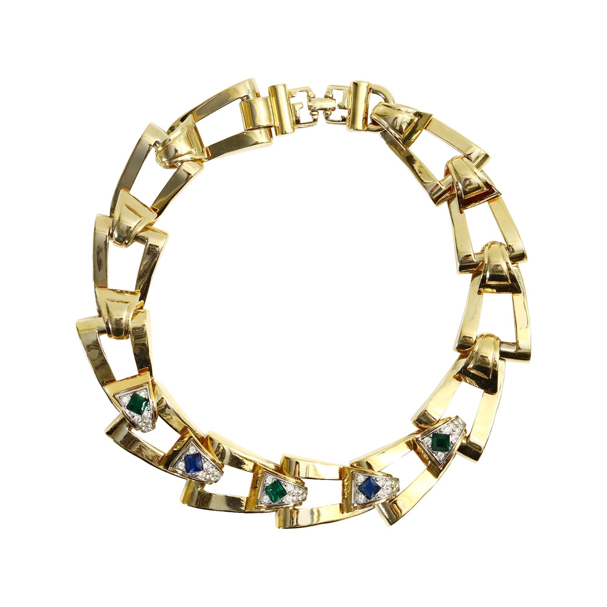Vintage Givenchy Diamante and Gold Tone Link Necklace Circa 1980 en vente 2
