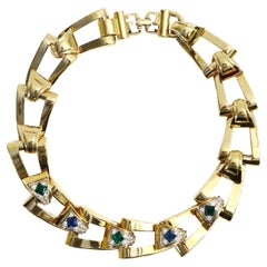 Vintage Givenchy Diamante and Gold Tone Link Necklace Circa 1980