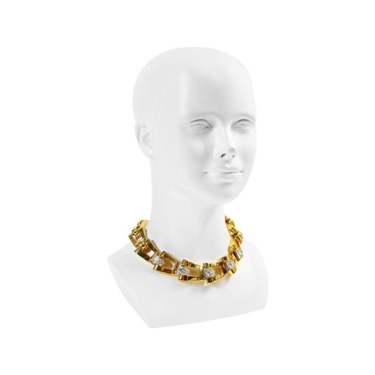 Artist Vintage Givenchy Diamante and Gold Tone Link Necklace For Sale