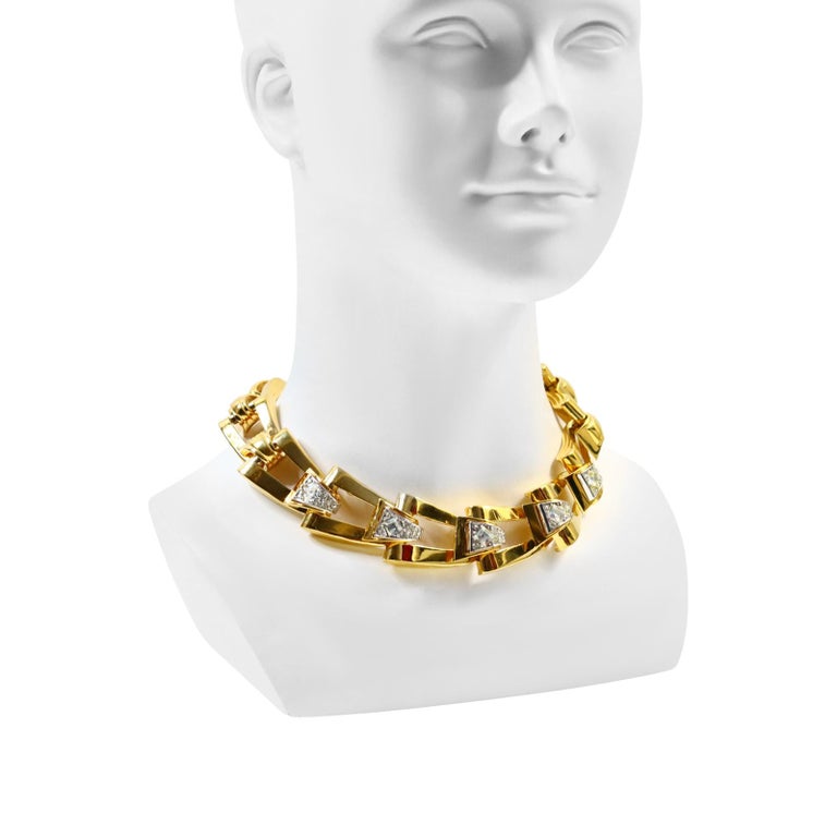 Vintage Givenchy Diamante and Gold Tone Link Necklace In Excellent Condition For Sale In New York, NY