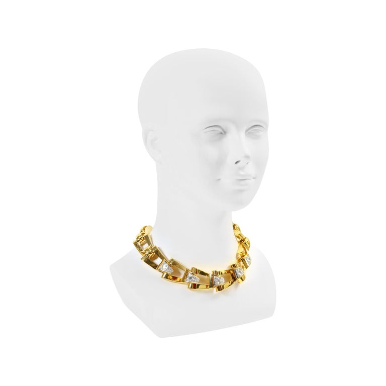 Women's or Men's Vintage Givenchy Diamante and Gold Tone Link Necklace For Sale