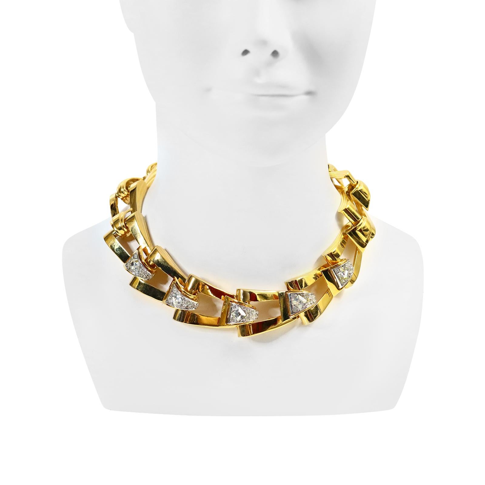 Modern Vintage Givenchy Diamante and Gold Tone Link Necklace Circa 1980s For Sale