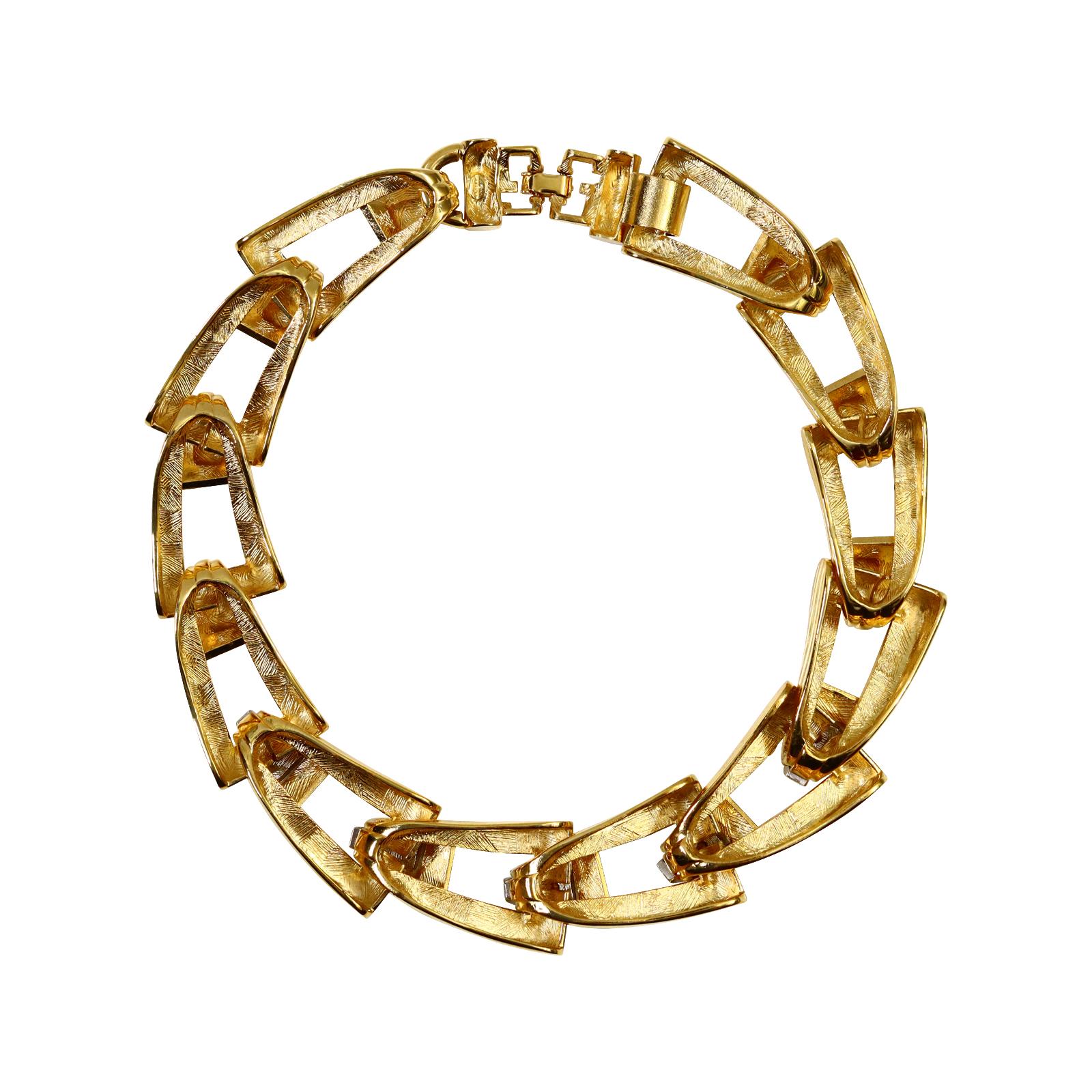 Vintage Givenchy Diamante and Gold Tone Link Necklace Circa 1980s For Sale 1