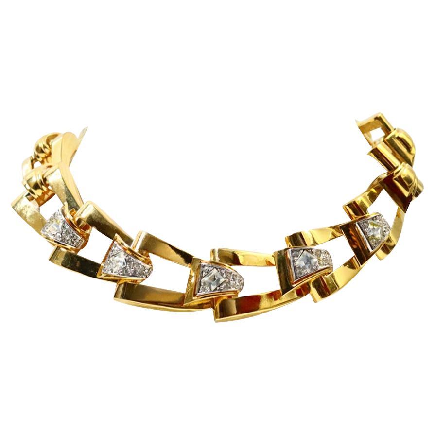 Vintage Givenchy Diamante and Gold Tone Link Necklace Circa 1980s