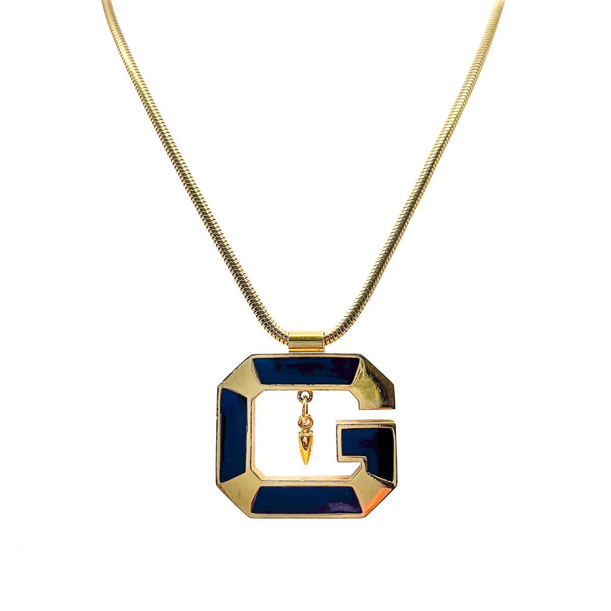 Vintage Givenchy Enamel G Motif Necklace 1970s In Good Condition For Sale In Wilmslow, GB