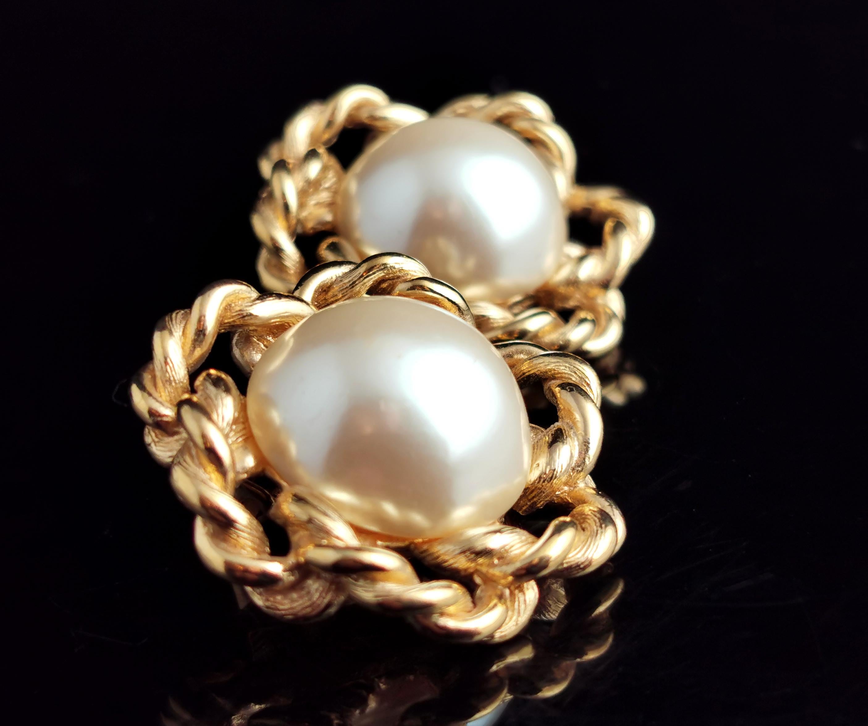 Vintage Givenchy faux pearl clip on earrings, Gold tone, c1980s  For Sale 2