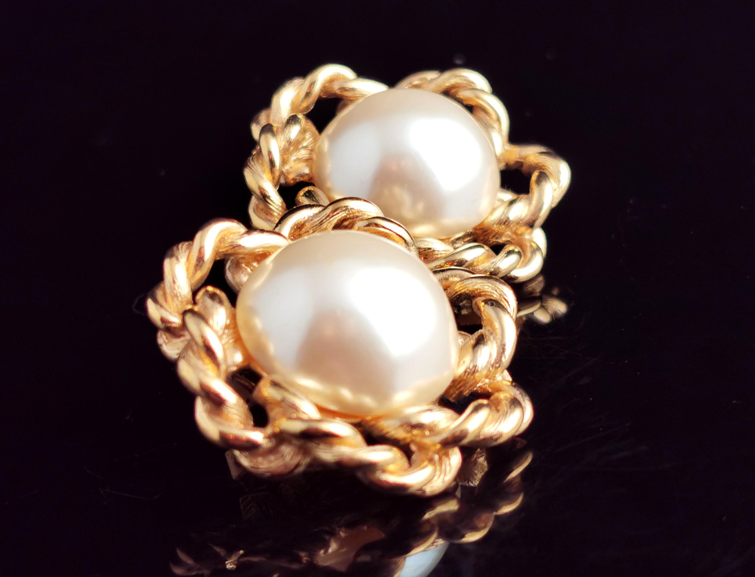 Vintage Givenchy faux pearl clip on earrings, Gold tone, c1980s  For Sale 3