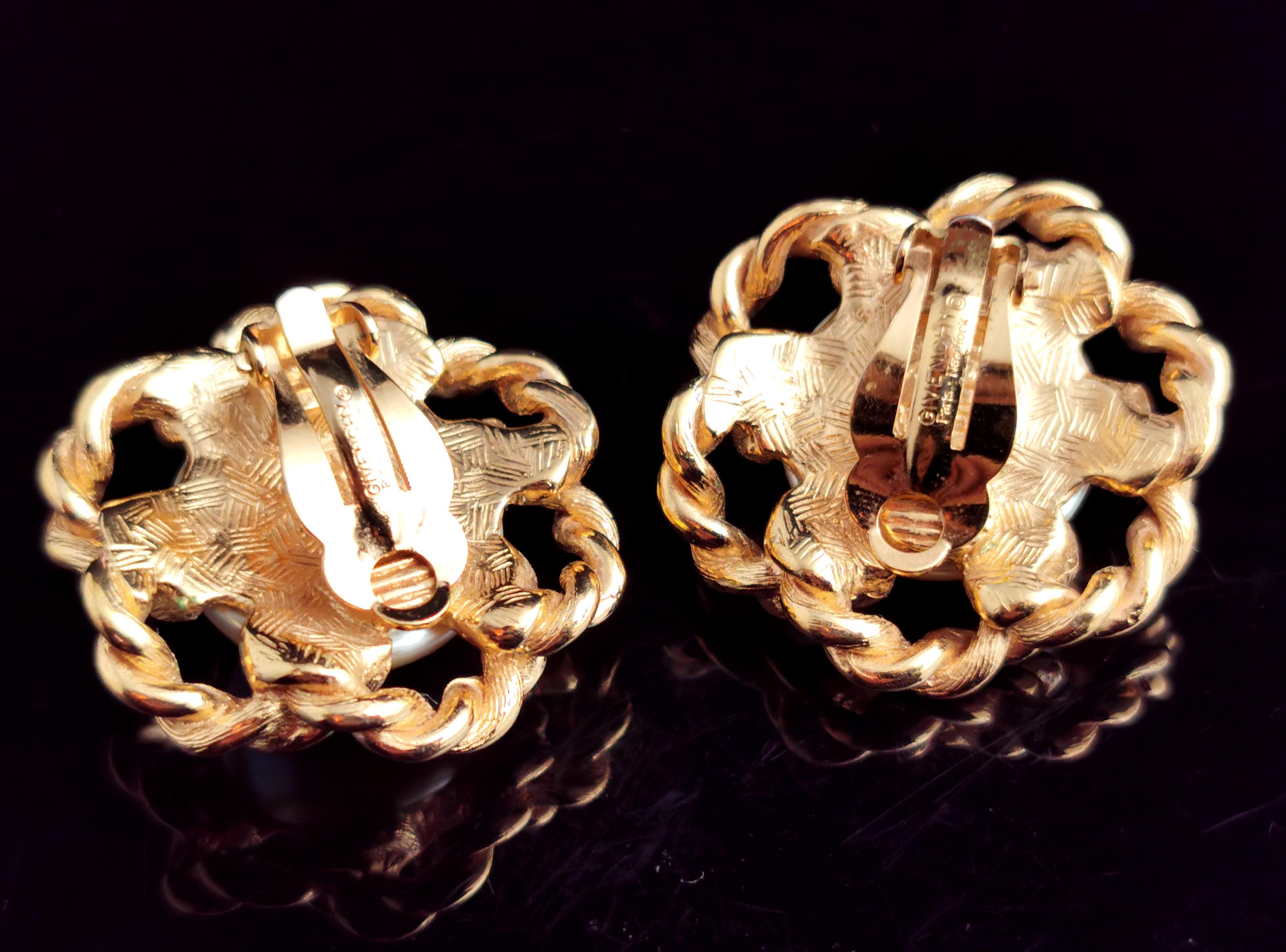 Vintage Givenchy faux pearl clip on earrings, Gold tone, c1980s  For Sale 4