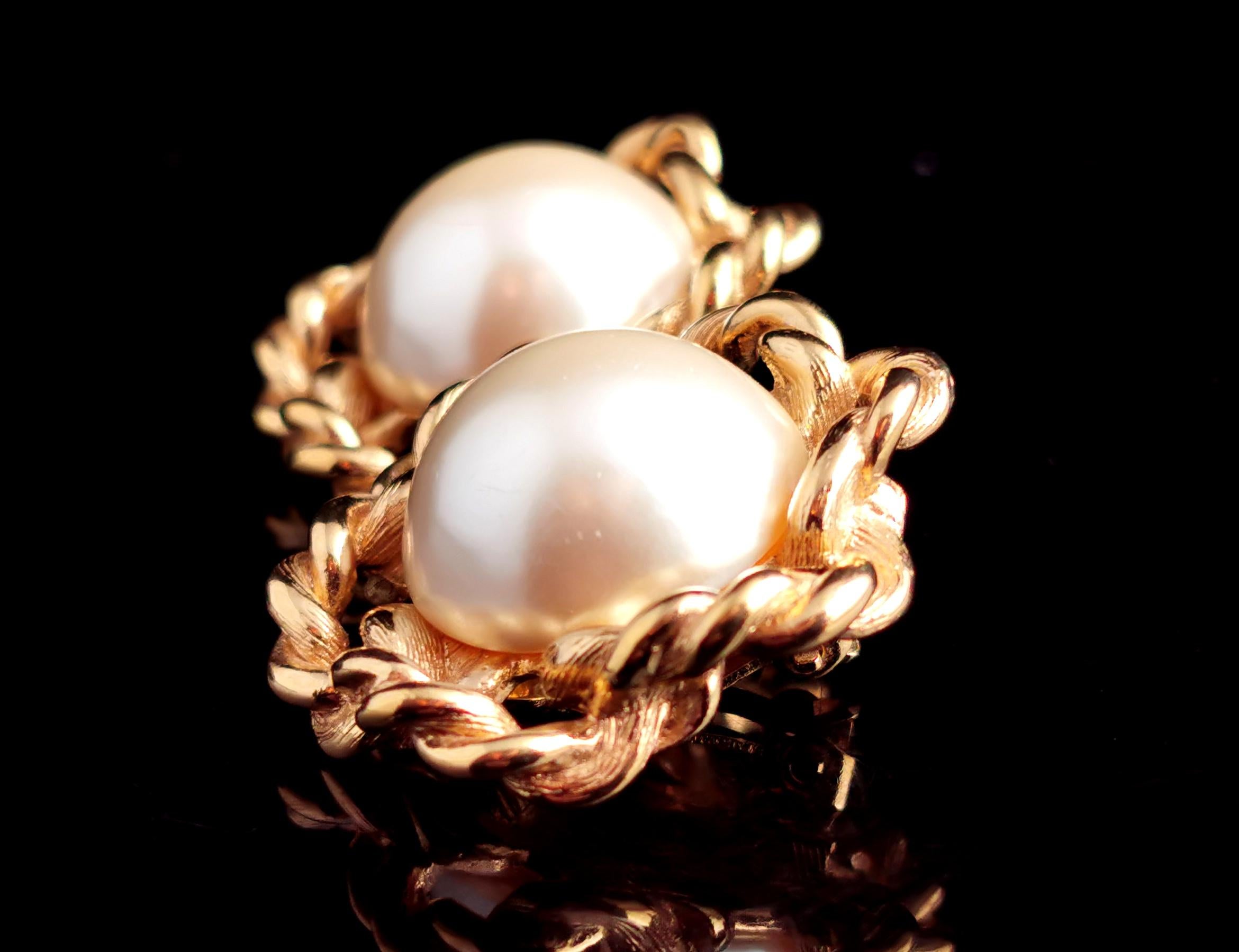 Women's Vintage Givenchy faux pearl clip on earrings, Gold tone, c1980s  For Sale