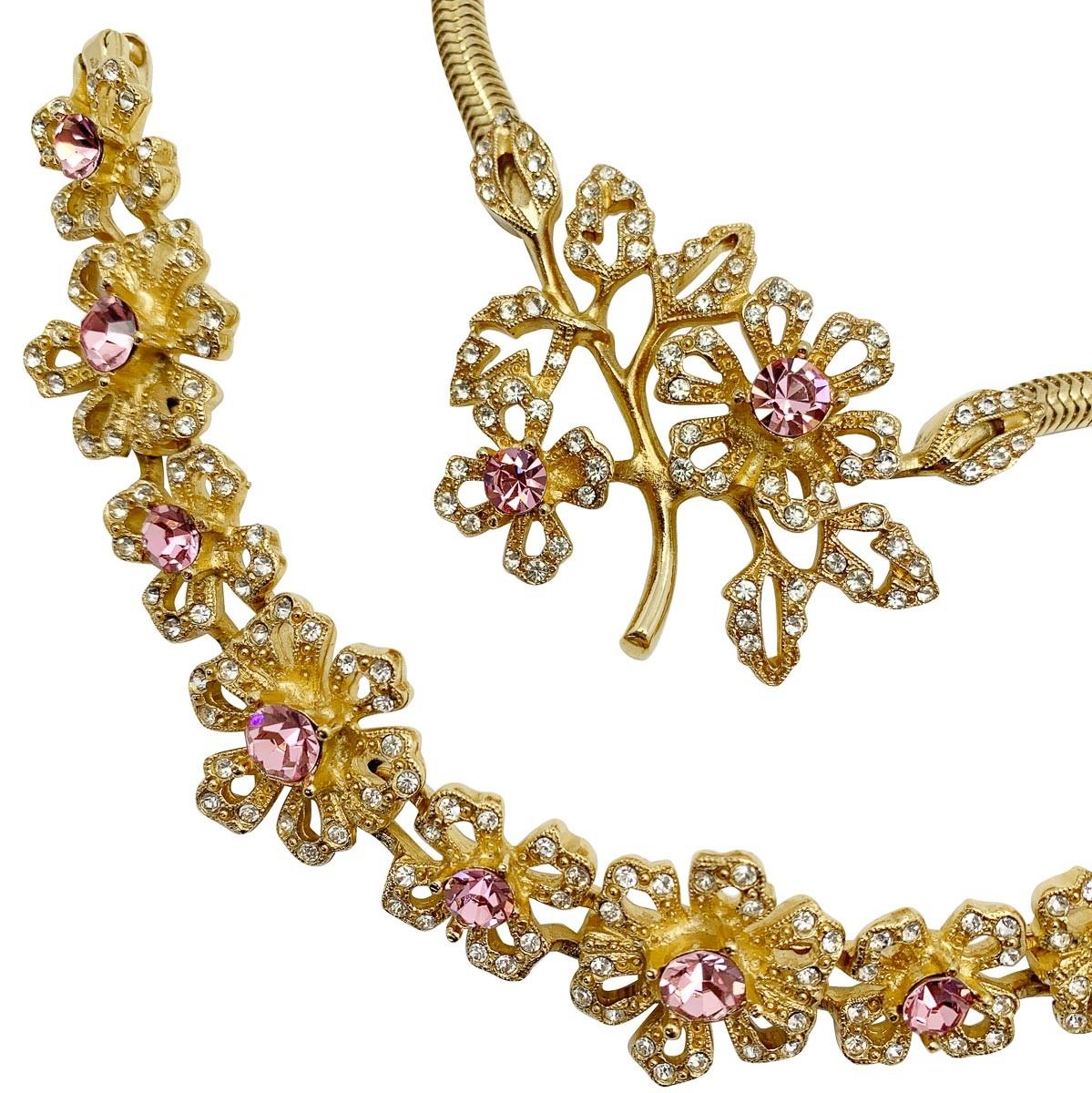 vintage Givenchy floral crystal necklace & bracelet 1990s In Good Condition For Sale In Wilmslow, GB