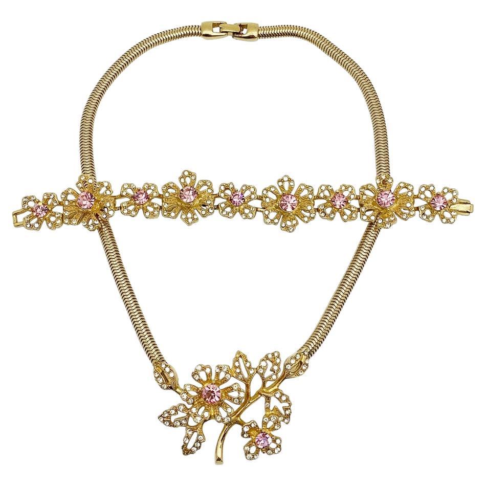 vintage Givenchy floral crystal necklace & bracelet 1990s For Sale