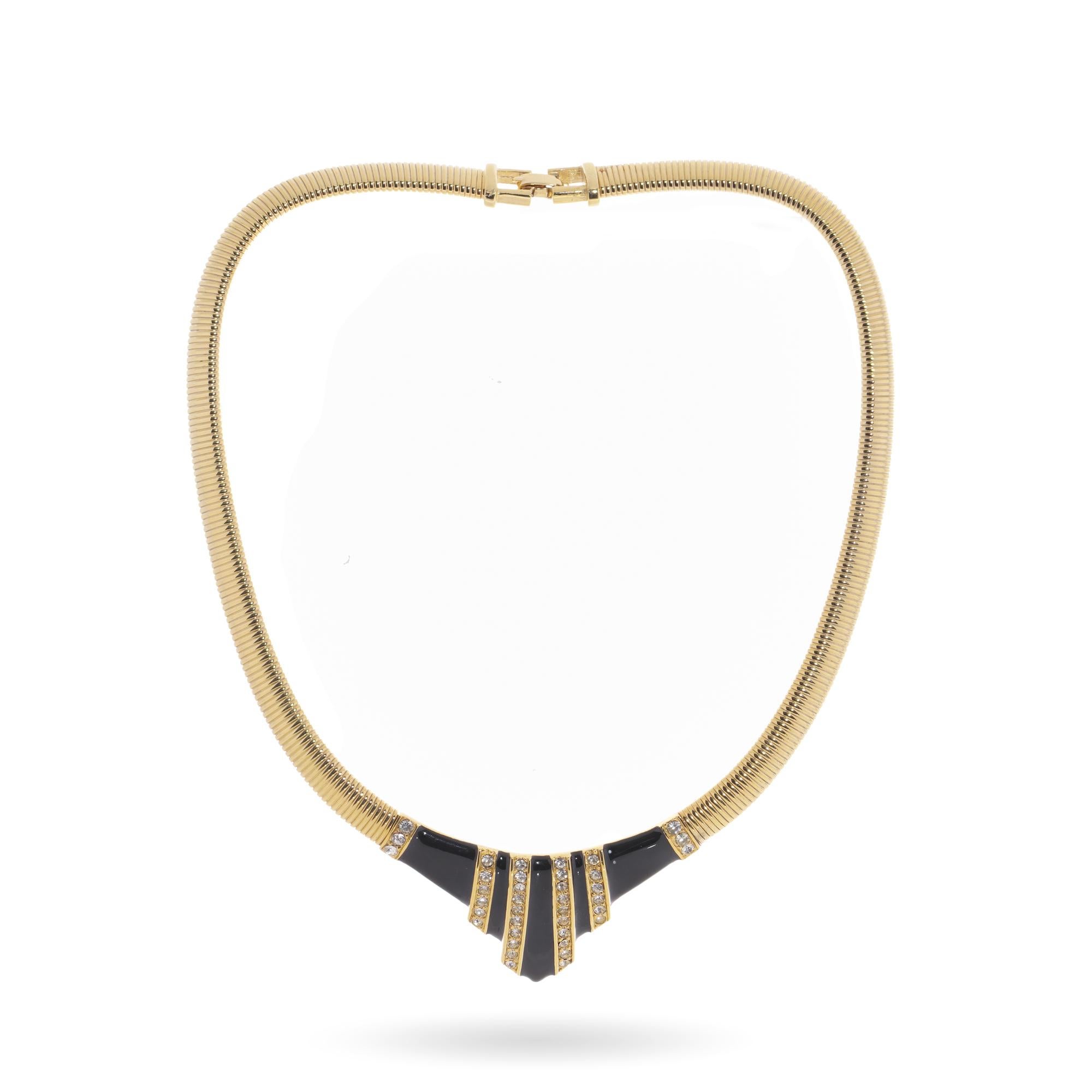 Halskette mit Vintage Givenchy-Kragen, geometrisches Design in Goldtönen und schwarzer Emaille, Vintage im Zustand „Gut“ im Angebot in Braintree, GB