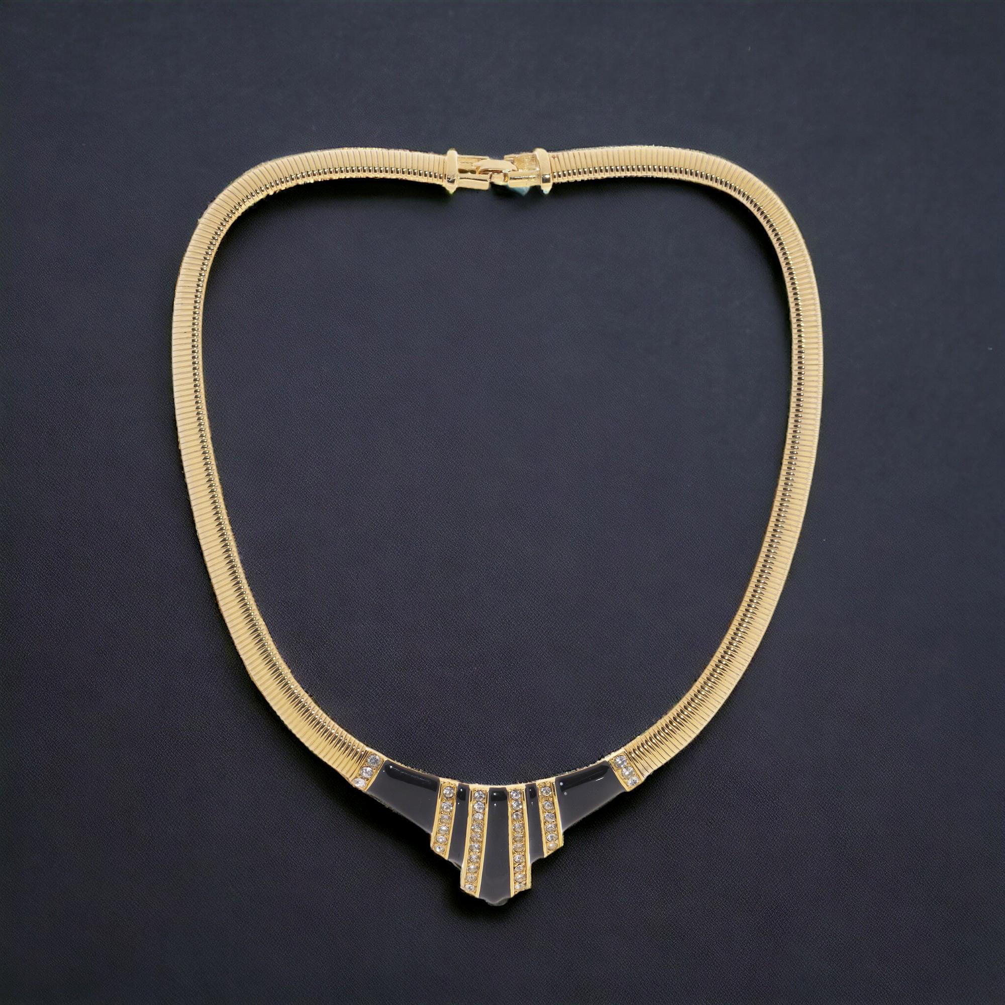 Vintage Givenchy Geometric Design Gold Tone and Black Enamel Collar Necklace For Sale 1