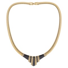 Retro Givenchy Geometric Design Gold Tone and Black Enamel Collar Necklace
