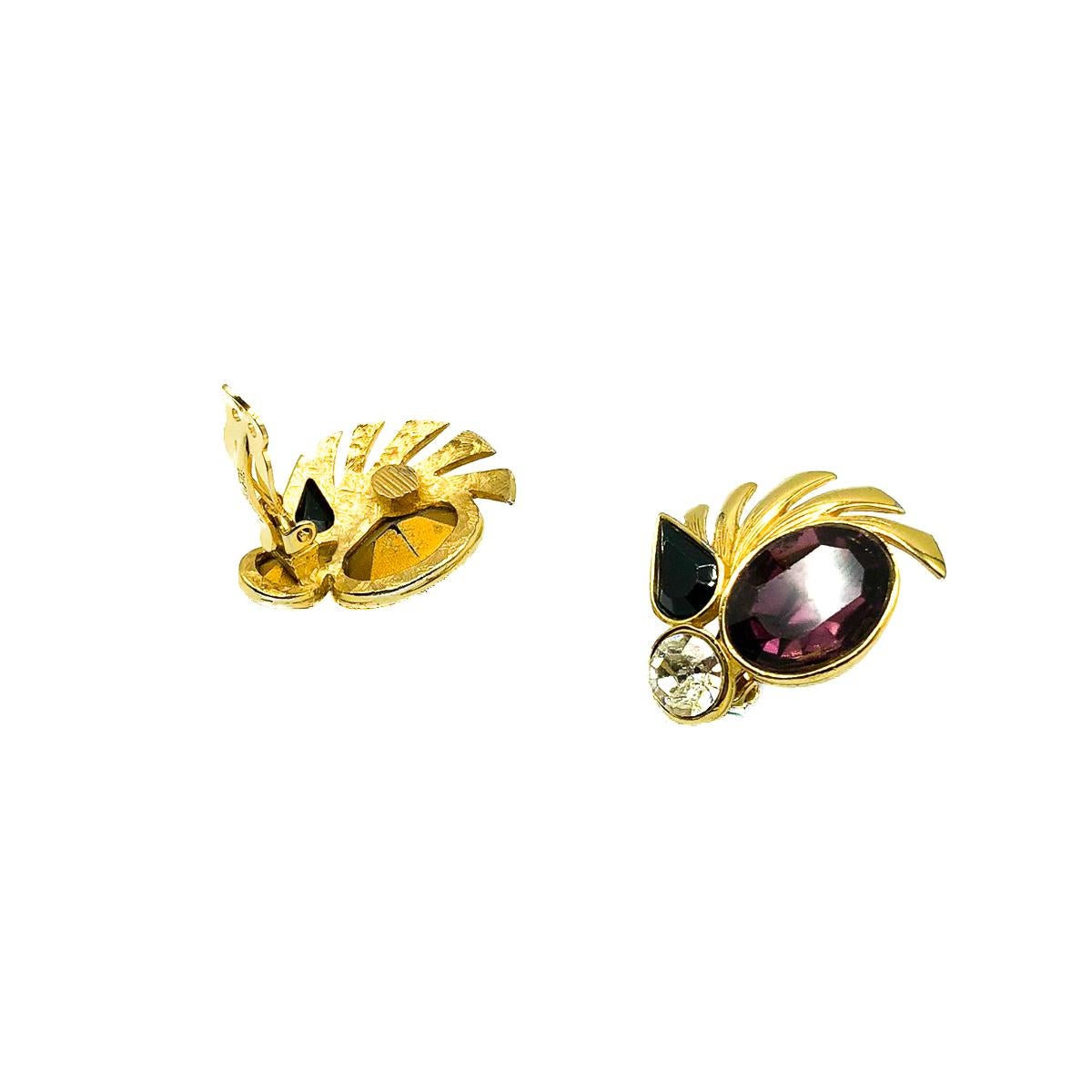 Givenchy, boucles d'oreilles vintage en or et plumes d'améthyste des années 1980 Bon état - En vente à Wilmslow, GB