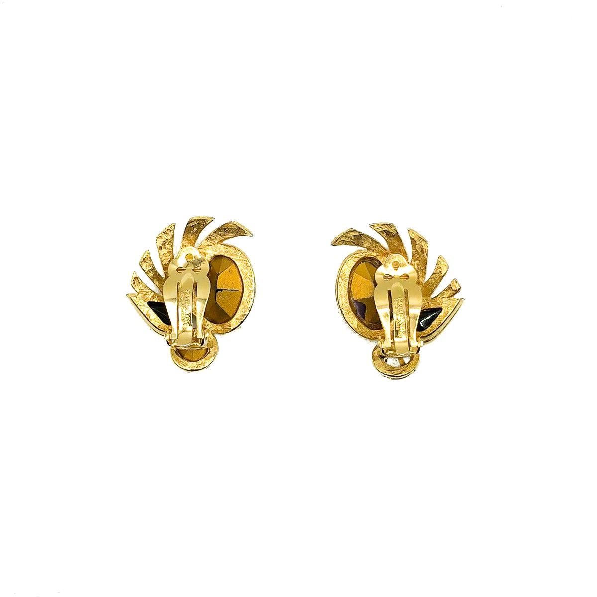 Givenchy, boucles d'oreilles vintage en or et plumes d'améthyste des années 1980 Pour femmes en vente