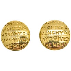 Vintage Givenchy Gold Button Logo Earrings Iconic 1980s