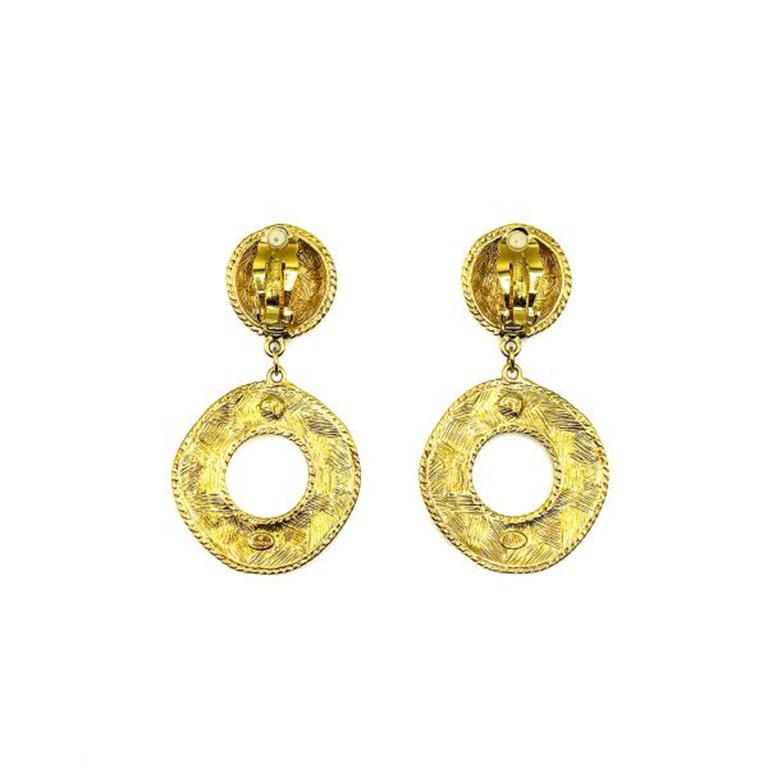 Vintage Givenchy Gold & Cabochon Sapphire Emerald Ruby Glass Jewelled Earrings  In Good Condition For Sale In Wilmslow, GB