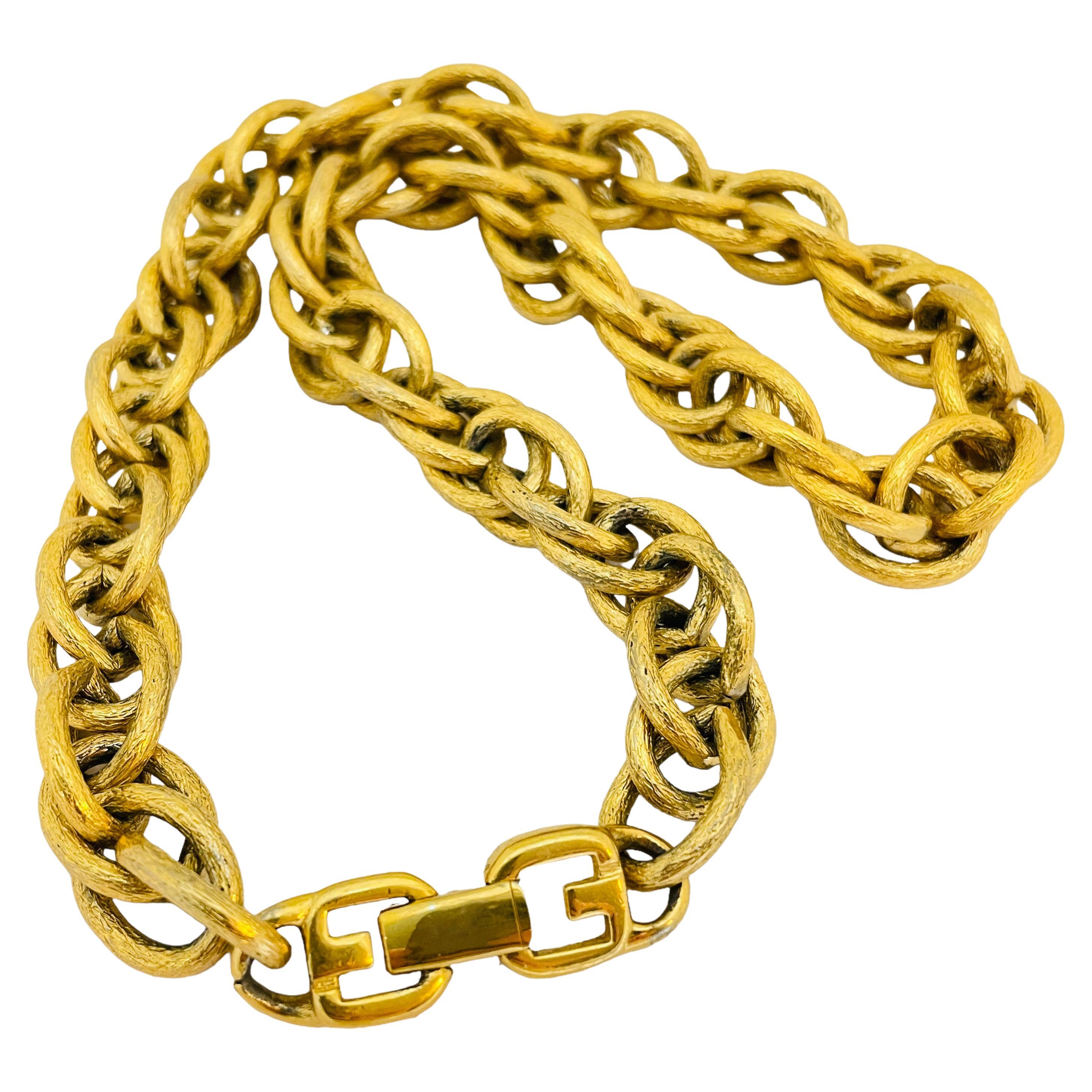 Vintage GIVENCHY gold chain logo designer runway necklace For Sale