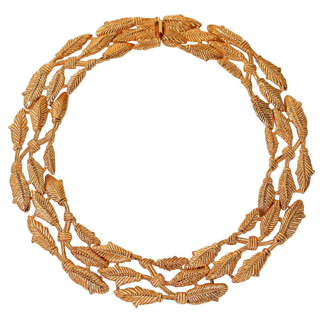 Vintage Givenchy Gold Necklace with Wheat Pattern Circa 1980's