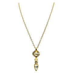 Vintage Givenchy Gold & Crystal G Droplet Necklace 1990s