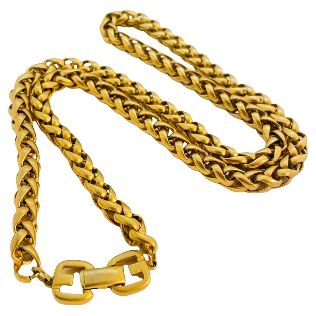 Vintage GIVENCHY gold G logo chain designer runway necklace For Sale