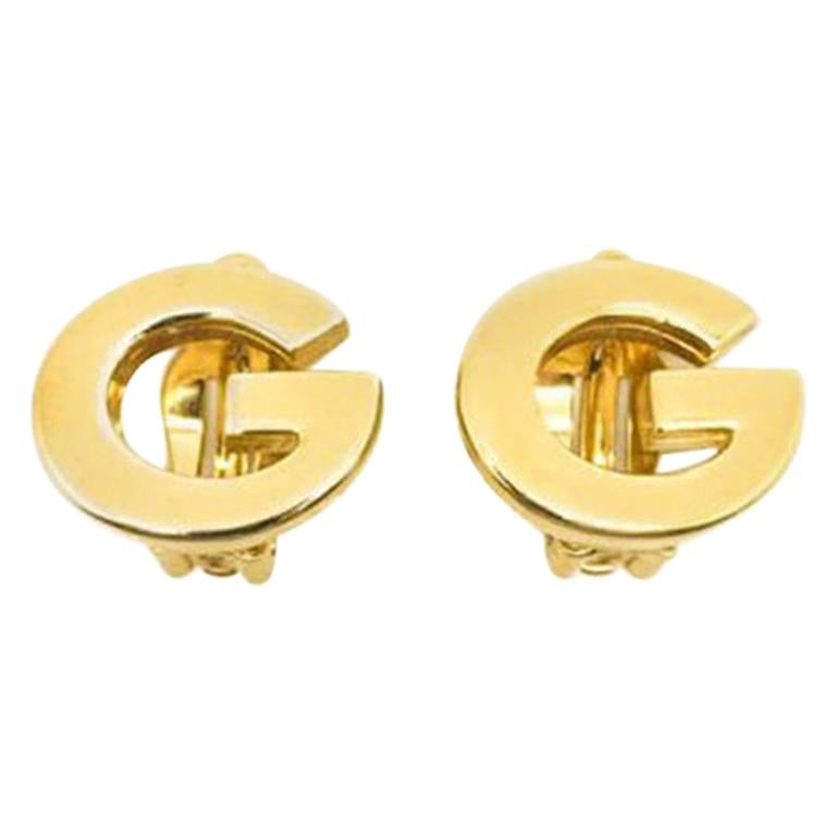 Vintage Givenchy Gold G Logo Earrings 1980s For Sale