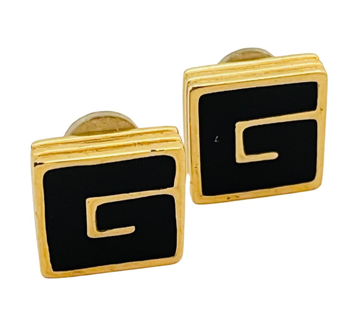 Vintage GIVENCHY Designer-Ohrringe aus Gold mit G-Logo und Emaille im Zustand „Gut“ im Angebot in Palos Hills, IL