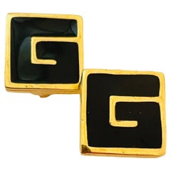 Boucles d'oreilles vintage GIVENCHY en émail avec logo G et logo en or