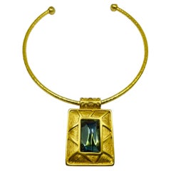 Vintage GIVENCHY gold glass collar designer runway necklace