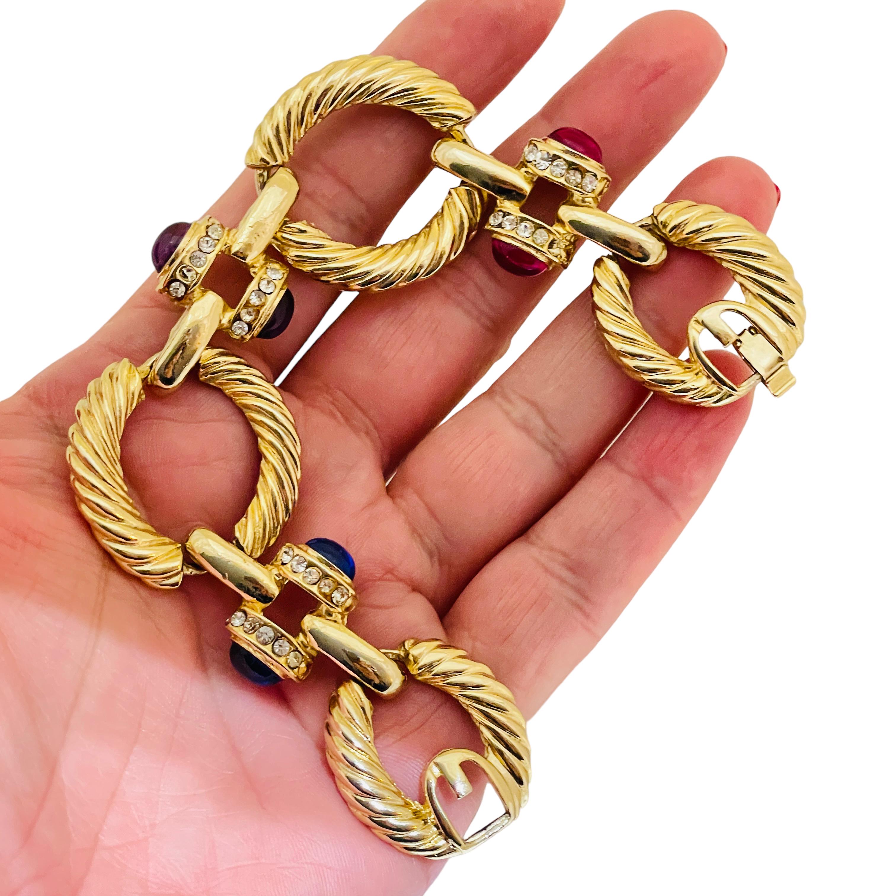 Vintage GIVENCHY gold glass designer runway bracelet   In Excellent Condition In Palos Hills, IL