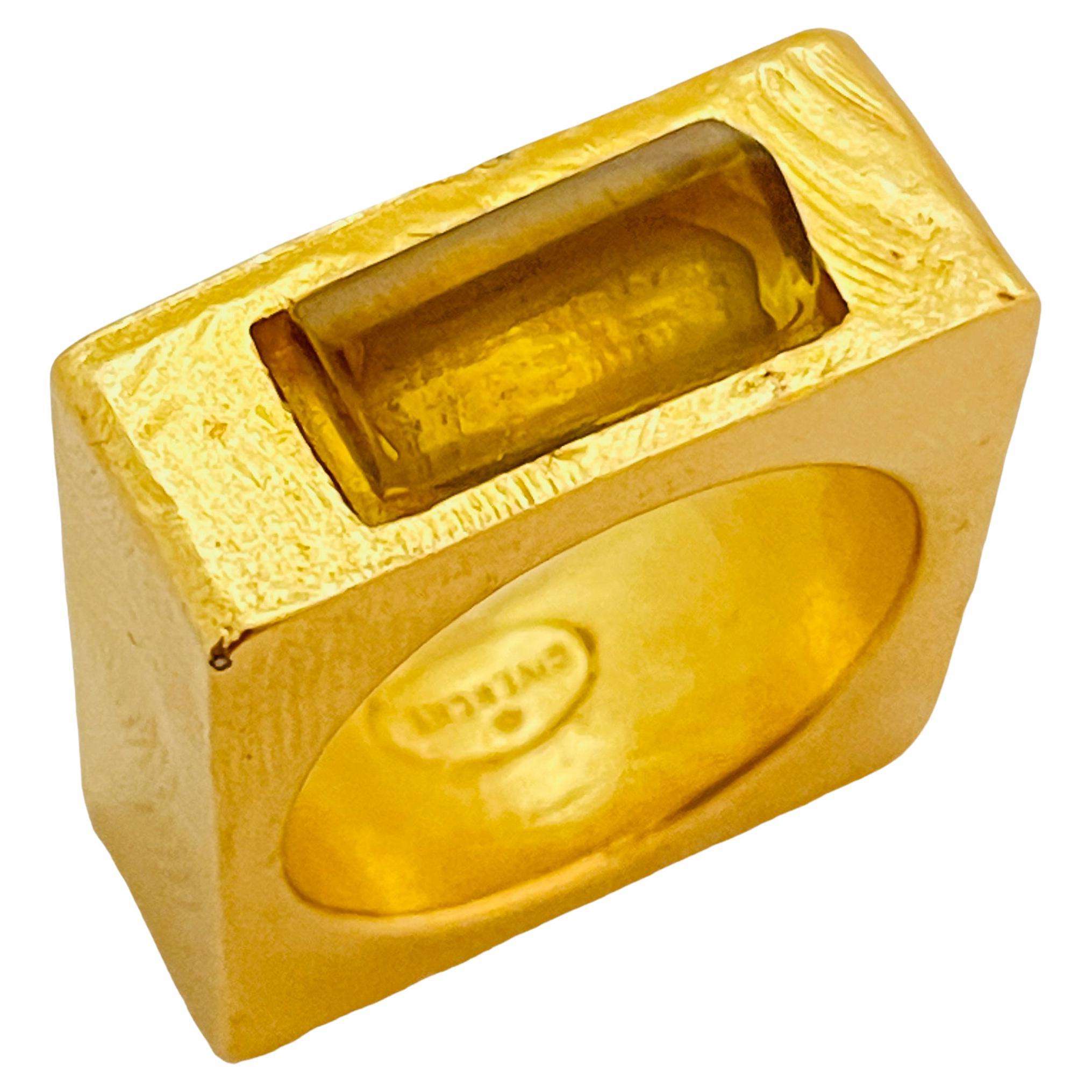 Vintage GIVENCHY gold glass designer runway ring For Sale