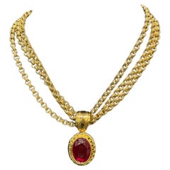Vintage Givenchy Gold Layered Chain with Rubi Fashion Jewelry Necklace