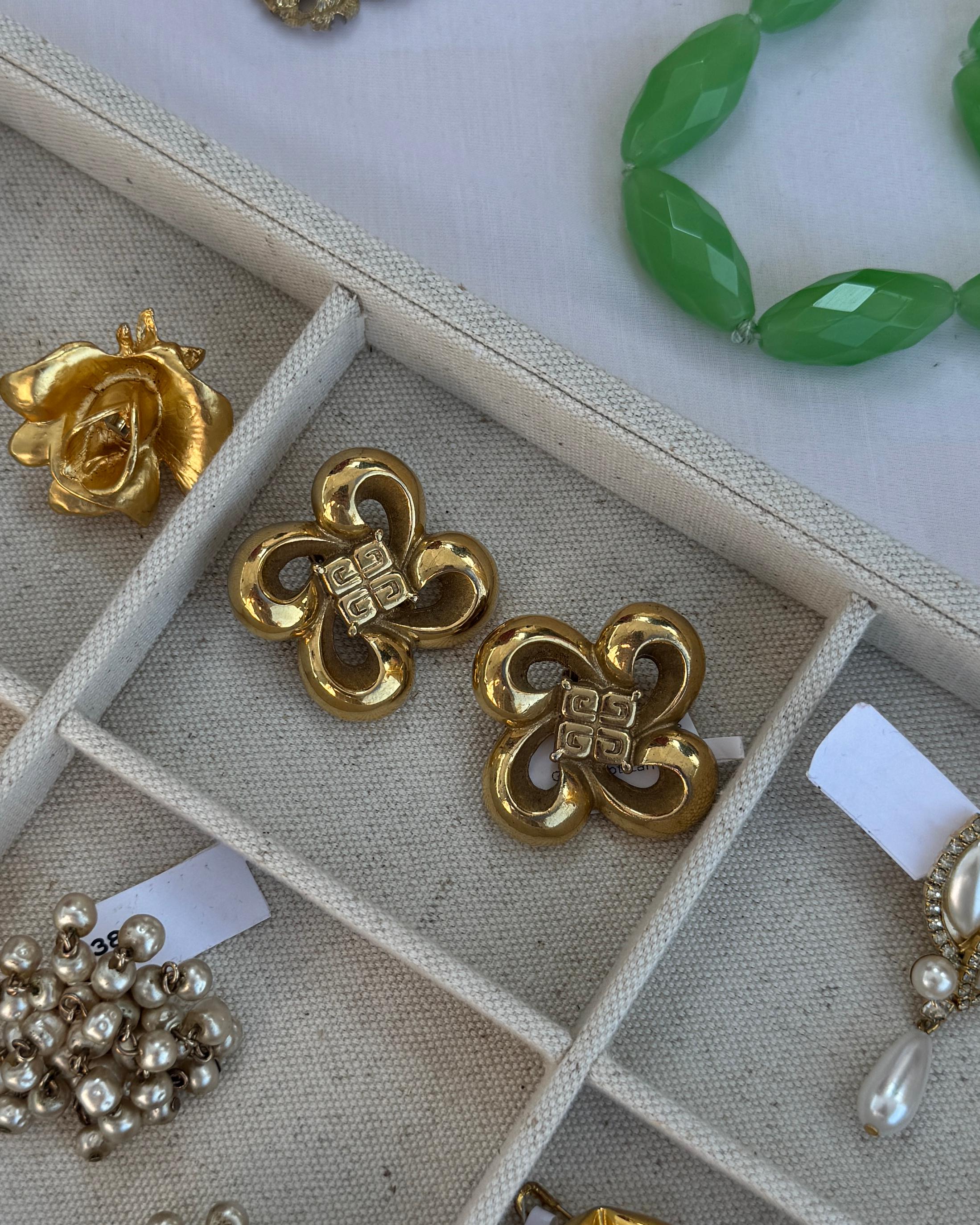 Vintage Givenchy Gold Logo Bow Earrings For Sale 1